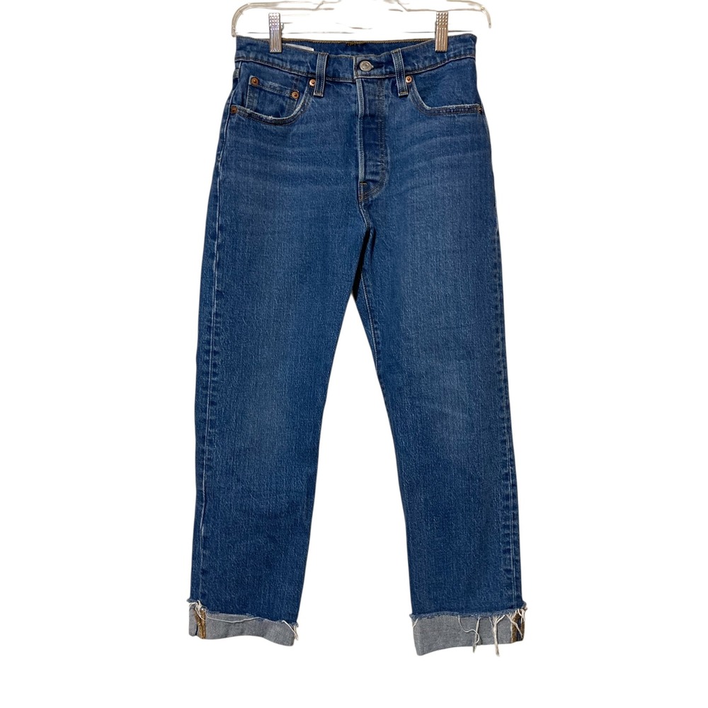 Levis 501 Original Fit High Rise Straight Leg Blue Denim Button Fly Jeans 26x23